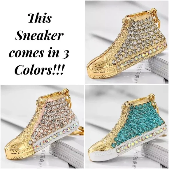 Gold Hightop Sneaker with Silver Crystals Keychain Charm - Picture 12 of 12